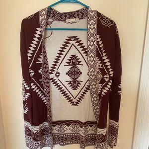 Like new burgundy and white cardigan